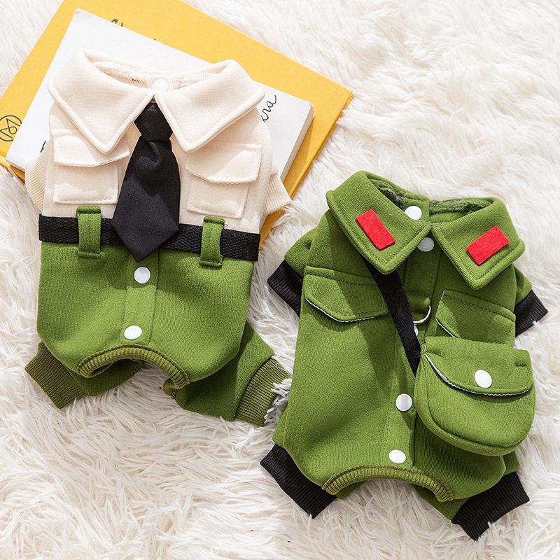 小狗狗四脚军大衣秋冬季约克夏马尔济斯专用衣服学院风制服小体犬