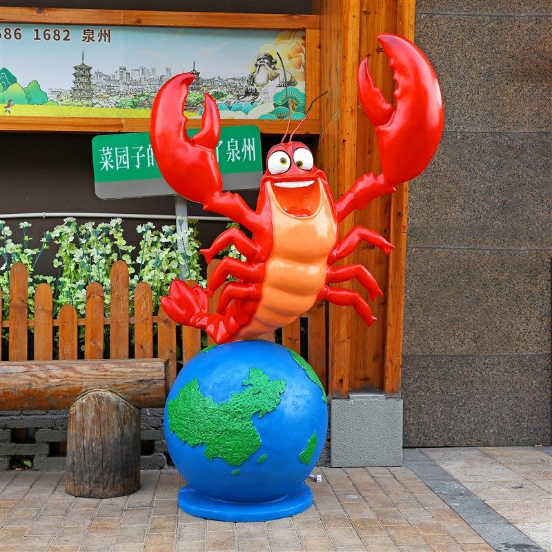 仿真小龙虾发光鱼雕塑玻璃钢摆件餐厅商场夜市大排档门店迎宾装饰