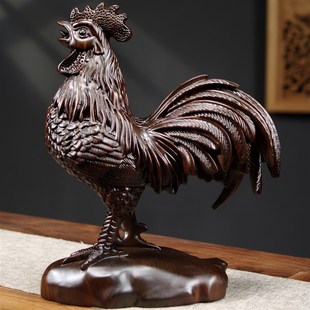 实木生肖鸡黑檀木雕刻公鸡摆件木制大雄鸡家居布局办公客厅装饰品