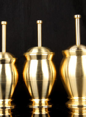 朴器 实心铜捣药罐 捣棒蒜锤药盅擂钵捣碎罐铜盅 蒜泥器研磨罐臼