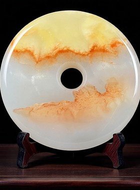 天然玉石平安扣摆件阿富汗玉客厅酒柜装饰品办公室博古架摆件玉璧