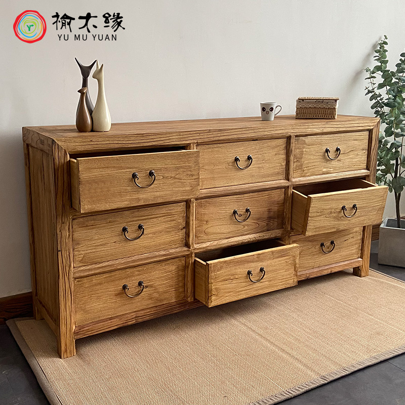 老榆木斗柜实木柜复古储物柜客厅家用老门板九斗收纳柜中式餐边柜