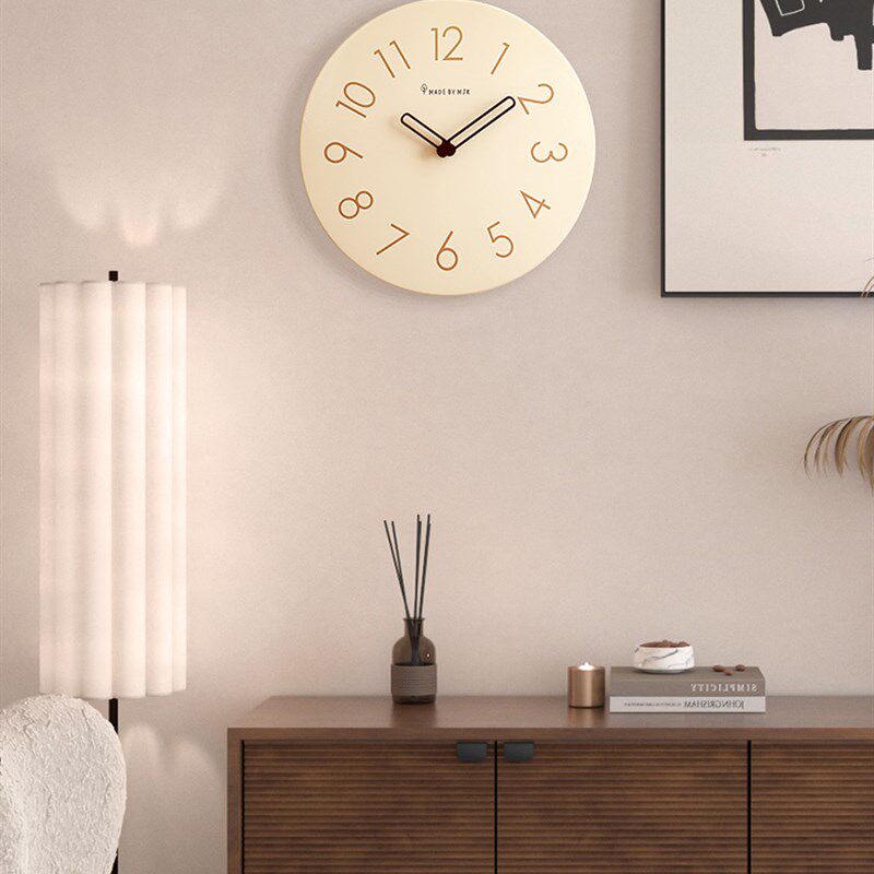 MJK免打孔钟表静音挂钟客厅现代奶油风2023款家用简约挂墙时钟