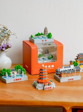 杭州情侣打卡地标小摆件灵隐寺西湖雷峰塔迷你桌面工艺品树脂摆件