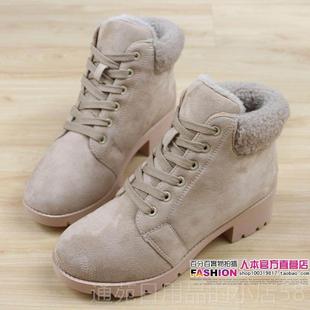 正品冬季人本加绒丁保暖雪地靴女韩版休短靴女平闲跟马靴女学生棉