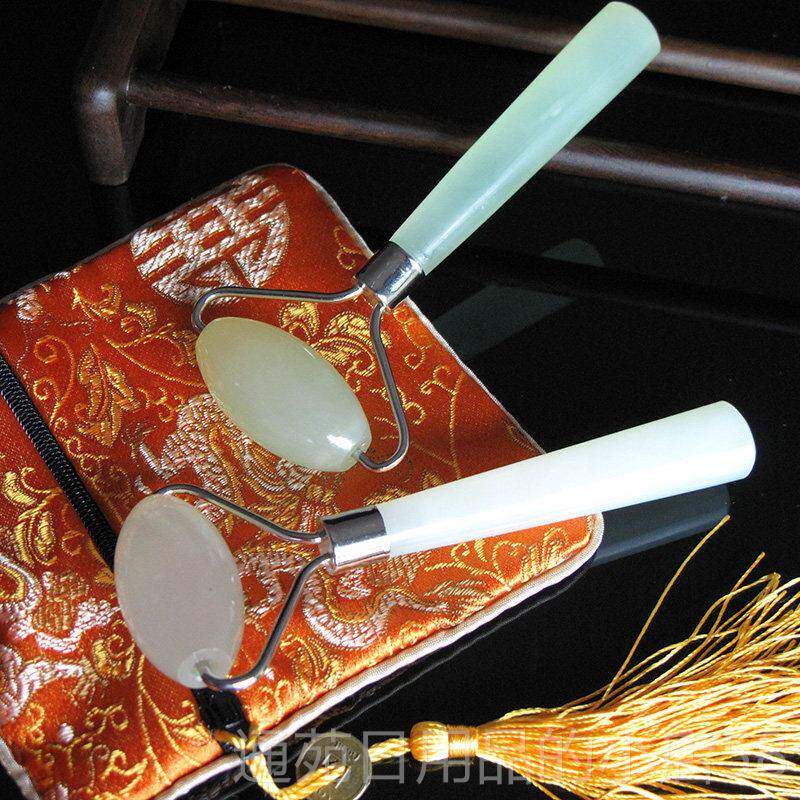 正品天然玉石美容器按摩棒滚轮 岫轮头玉瘦脸轮 单玉滚面部 按摩