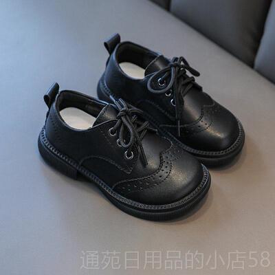 正品男童皮底鞋中真皮2052春秋黑色英伦风学生大童软女童演出儿童