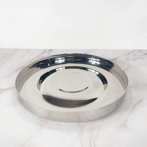 简约现代不锈钢圆形年轮镜面托盘样板间桌面茶几售楼处装饰品