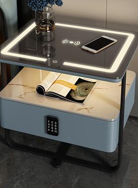 智能床10688头柜小型铁艺极简约代现轻木奢岩线板实无充电卧室床