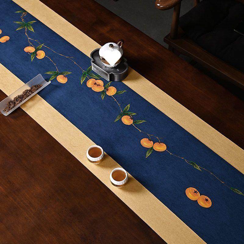 麂皮国绒中jEPfP3NG风手绘席防茶水防滑干泡高档桌垫茶中式古风茶