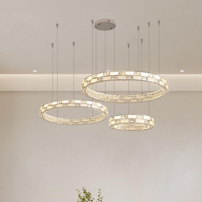 新客款轻17214奢水晶厅奢吊灯计师现设代简约圆环卧室灯华大气餐