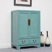 新式 家790具中门做厅实木玄关柜隔断小户型蓝绿轻奢柜旧装 饰进门