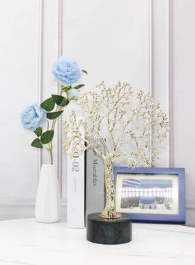 新中式擎1天树别墅饰样板办公室入工户玄关桌面房艺装品客厅摆件