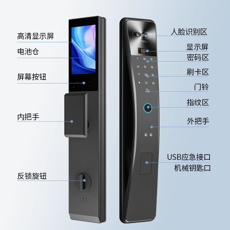 人脸识别智能指纹锁密码家用刷卡锁全自动电子锁大门门锁室内可视