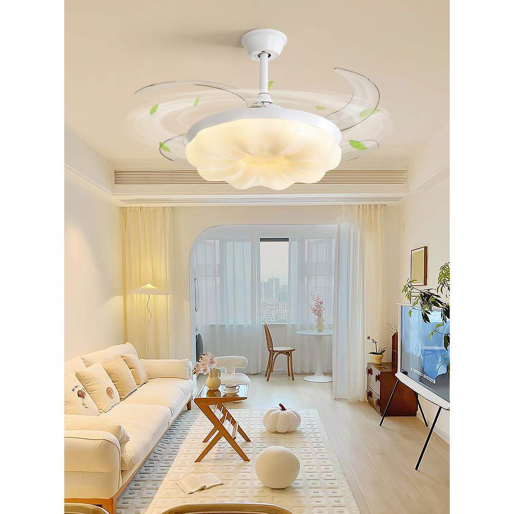 云朵风代扇灯客厅吊灯简约现护眼卧南瓜一体吊隐形静音564餐厅室