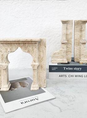 大理石黄XBI洞石意书档立摆件书房创样板间电视柜关玄桌办公室书