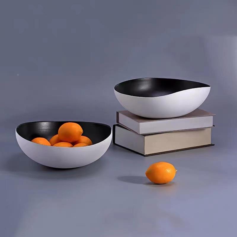 现代简约黑白磨砂PEC陶瓷果盘餐桌工品软装样艺托板客厅饰品盘摆