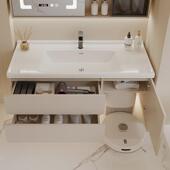 基扫地一机器人站收纳浴室柜973奶油风卫生间盆陶瓷体洗手洗脸洗