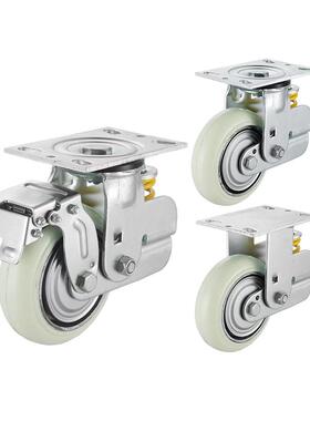 5寸6寸8白U色型铁芯聚氨酯796万向转向脚寸重轮固定P减震刹车轮子