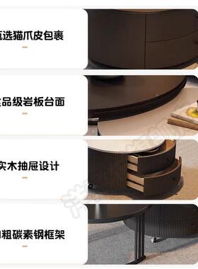 客岩板圆形茶几用厅家20PUS25新款轻奢现代简约小式户型黑色意极