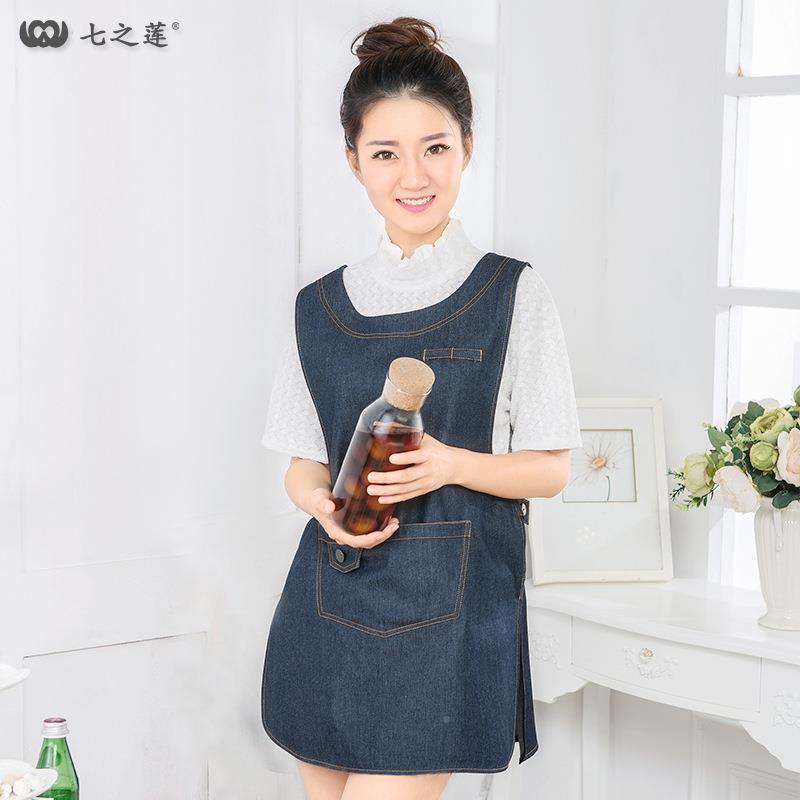 厨房焙牛仔围裙女心韩版式30059时尚工作围裙牛仔布马夹背围裙烘