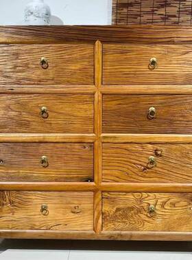 新中式用储物收ZWP纳柜老榆木家置具物原木带抽屉式餐边斗柜家靠