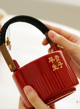 婚陶瓷孙桶一对新娘子F98H95TT婚庆品女方用陪嫁红色喜桶结娘家嫁