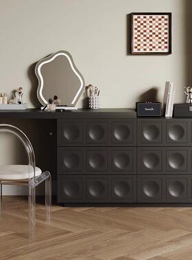 莎伦诗桌黑色实木梳妆台斗柜一体小户简约尾卧室化型KIF妆床柜