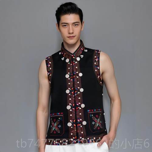 正品云南哈尼族服装男士马甲225新马款河墨江少数0民红族演出服刺