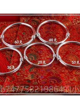 正品纯手工可定制 999纯银心伸缩推拉粗细可调实银手镯节 光 面银