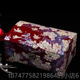 正品风柿柿如意盒首国饰 翻盖带锁戒指首饰收功纳盒 木质多能结婚