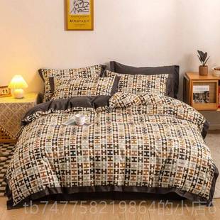 正品 全棉简约床上四套220.x件24北0纯棉2x23被套2.2x2.4米1.8m床