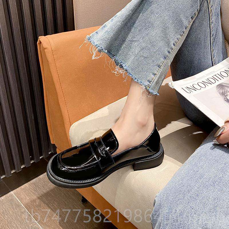 正品黑色小皮女225新款季复古平底单鞋英伦鞋乐春福鞋0真皮软底一