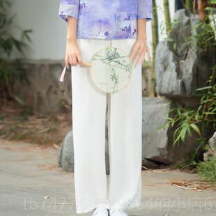 复古意薄太极服垂直坠感显瘦阔腿裤宽松亚麻长裤筒裤子款禅女