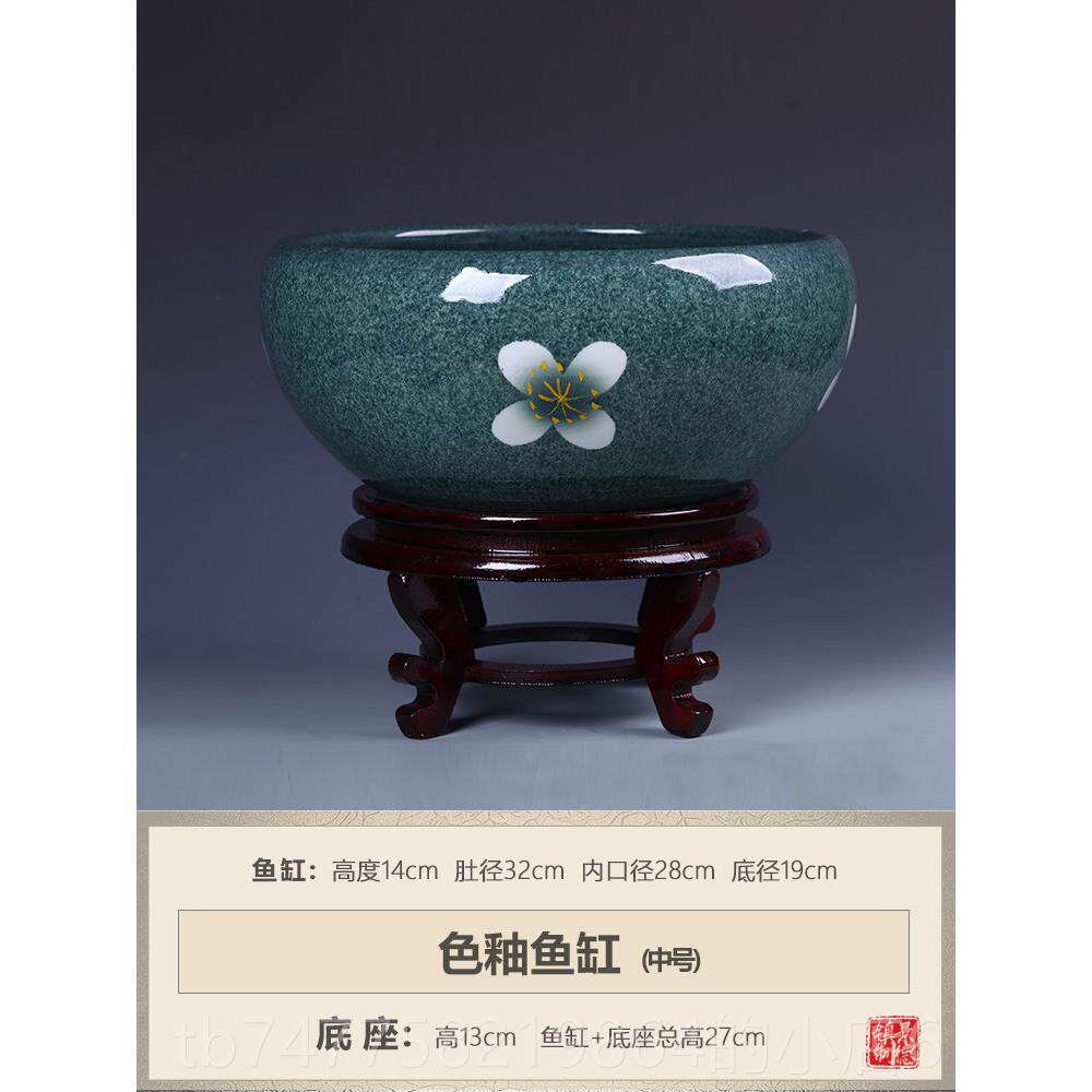 正品景鱼德镇青花手绘写意瓷器大金缸浅乌龟缸睡莲水仙荷花水陶盆