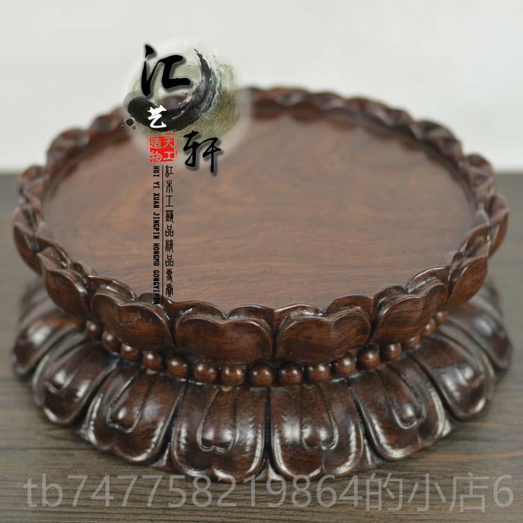 正品红木音底座黑檀观号手工雕大刻双瓶莲花底座佛像花摆件圆形底