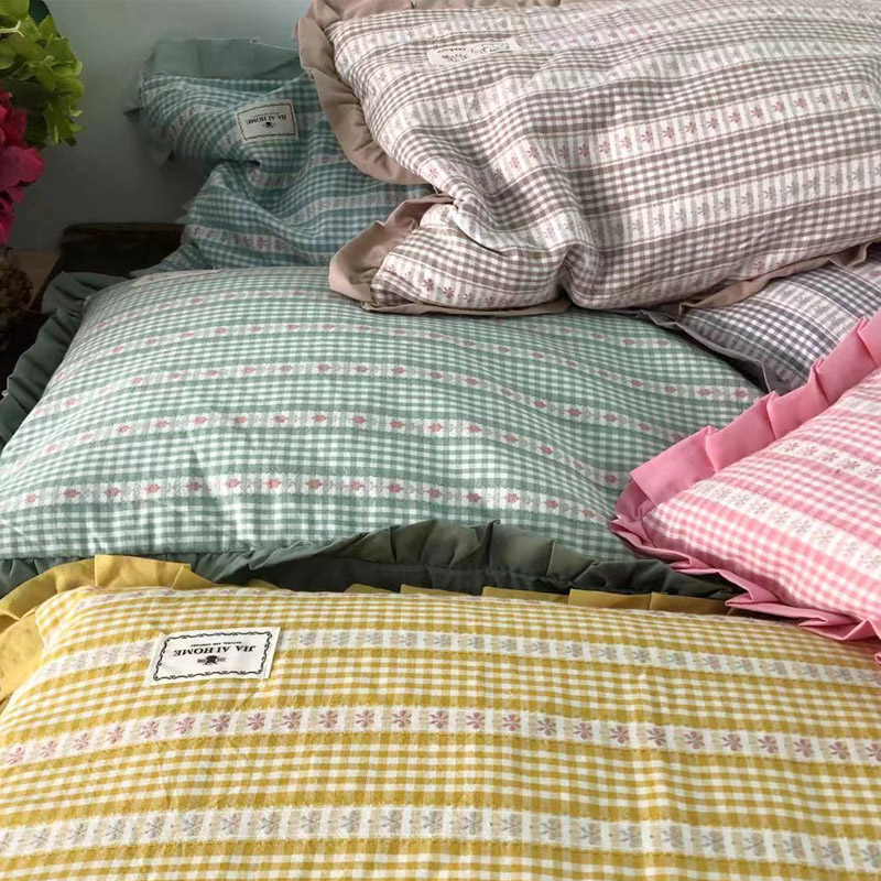 出韩好看的蕾丝水洗棉提花荞麦壳枕头可拆洗