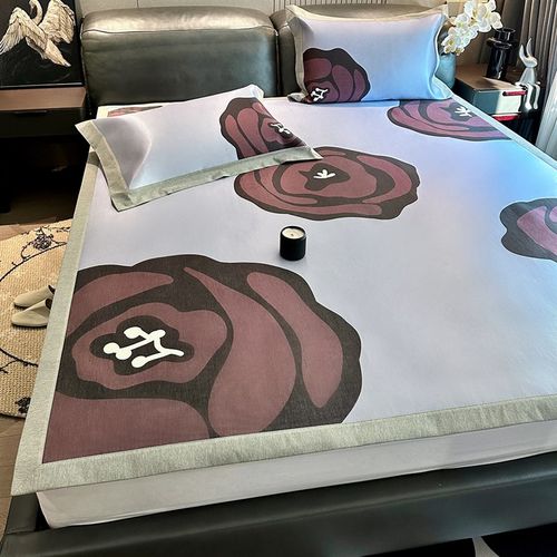 A类抗菌冰丝席三件套印花凉感软席子夏季可水洗透气高端凉席