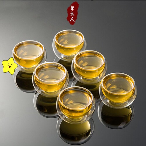 6只装耐高温双层玻璃杯耐热玻璃小茶杯子功夫茶具50ml品茗杯隔热