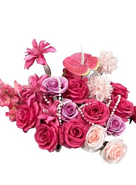 婚房客厅装饰桌花婚礼布置仿真花婚庆背景墙花艺布置婚房床头花艺