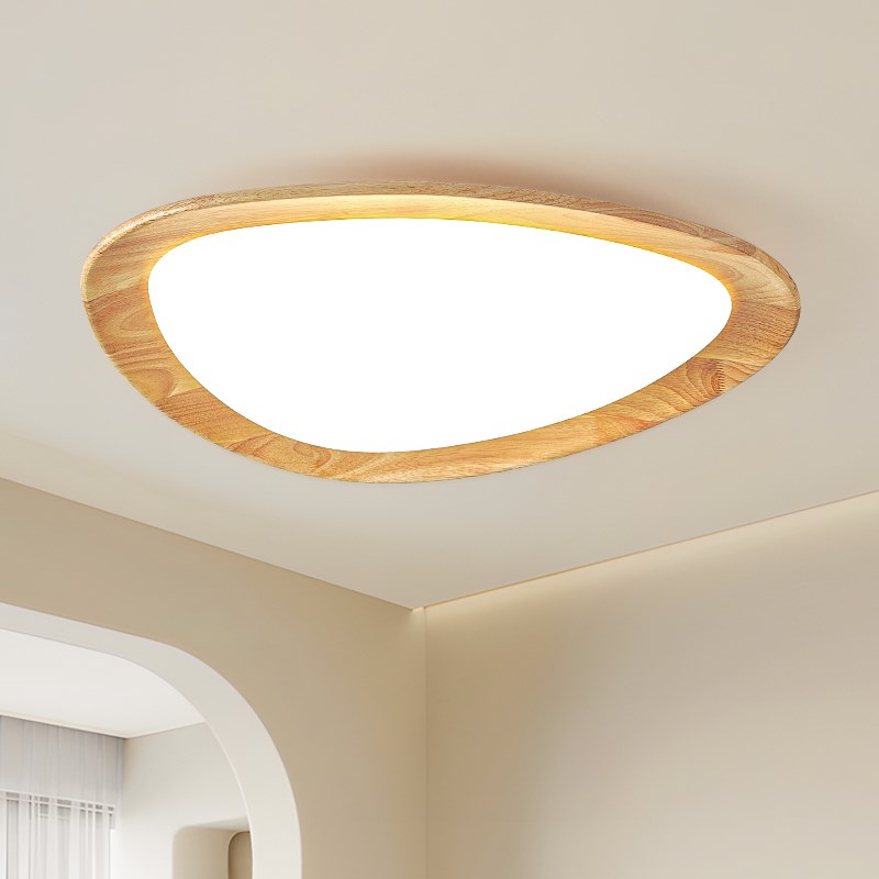 鹅卵石卧室吸顶灯原木风实木灯2024年新款奶油风简约餐厅主卧灯