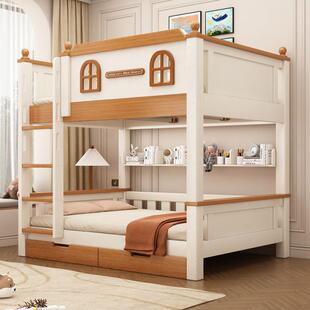 新款实木加户粗上无品牌/下宿床小型儿童子母多床家用功能高低床