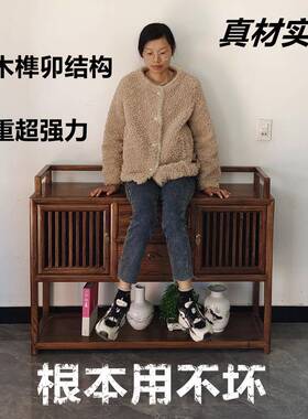 B新中式餐边柜木柜子老榆边柜茶水柜茶室置68261物柜靠墙实入户玄