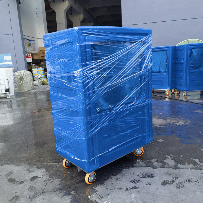 洗脱布草笼车滚塑洗涤漂染不锈钢工作服务移动1000L异型清洁车