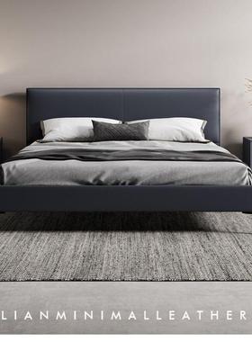 简约简主卧代床黑色皮艺床意式极床样IGK板间轻奢风实木软包现网