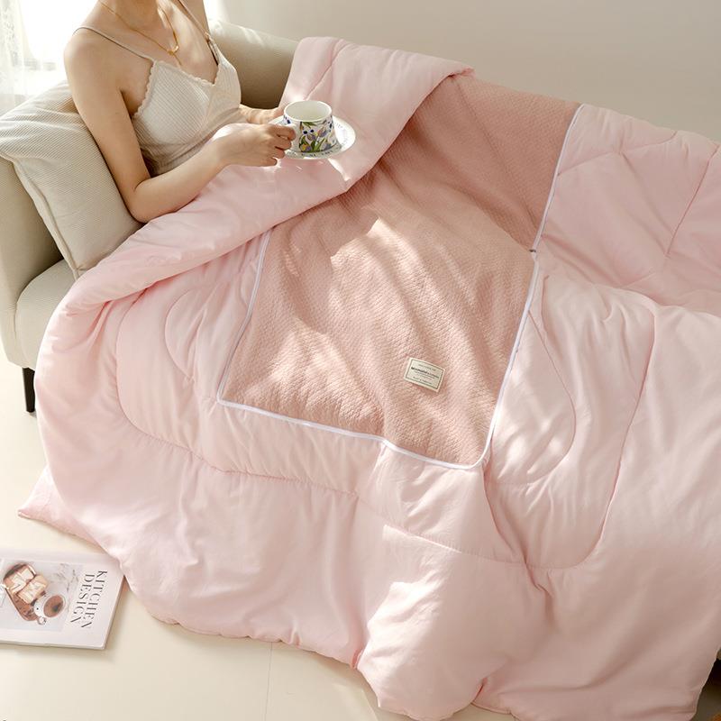 新款约全纯棉色织抱枕简被水洗棉蓬办2025504J公室折叠小被子棉松