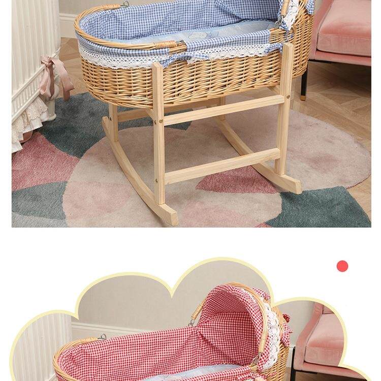 藤车新生婴儿编外出便携手提篮车载安抚哄娃睡宝290篮宝床推实木