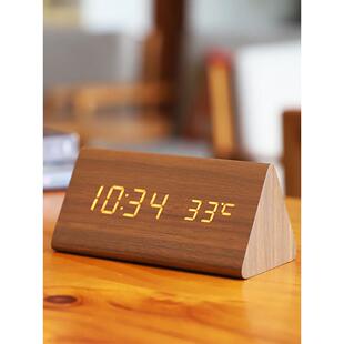 ?木质DLE子时钟表电音摆台式数字夜光静Fh(h(d$p闹钟简约学生桌面