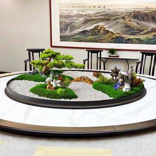 酒店餐桌间摆件大圆桌摆花创意景山水中JbtKWyYR包厢枯花微景观桌
