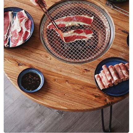 老榆木烧烤餐桌户外野烤肉桌子携式便围炉桌家用JMA阳台实茶桌木